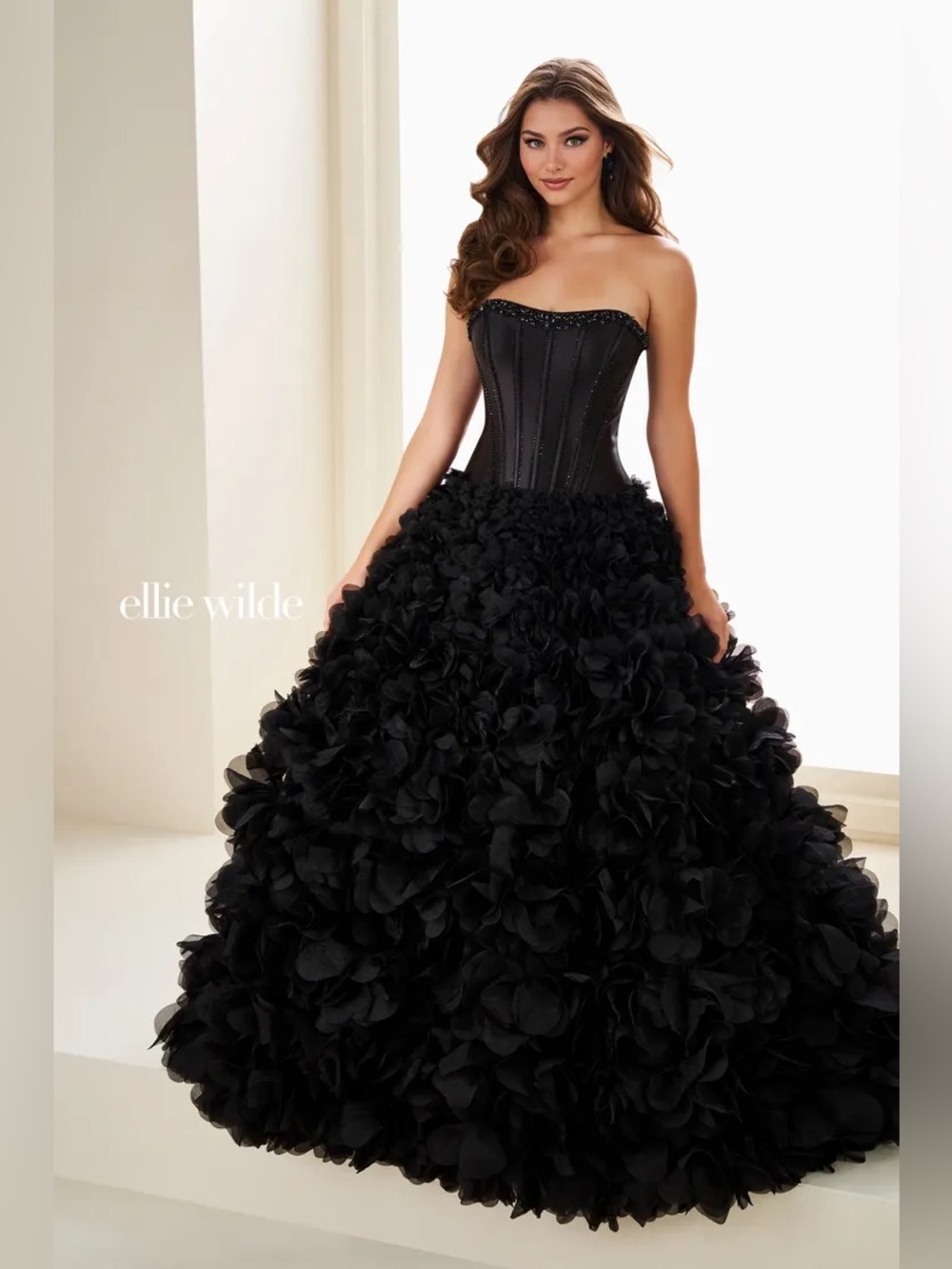 ellie wilde Black Floral Ball Gown